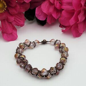 Vintage Pat. Pend. Multicolor Crystal Beaded Bracelet 6.75" Broze Snap Clasp